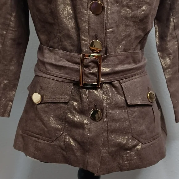 NWT Cache Mob Wife Sz S Metallic Gold Button Front Belted Linen Blend Jacketed. - Picture 7 of 16